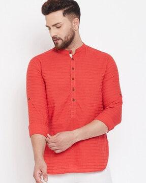 Striped Short Kurta with Roll-Up Tabs