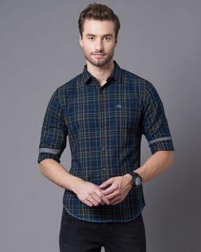 plaid-checked-slim-fit-shirt-with-spread-collar