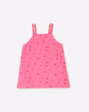 Printed Pinafore Dress with Patch Pockets