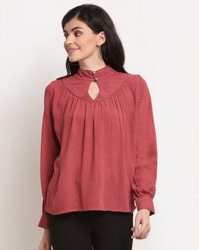 Band Collar Top with Keyhole