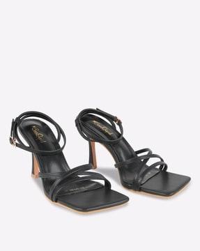 Strappy Square-Toe Stilettos with Buckled Ankle Loop