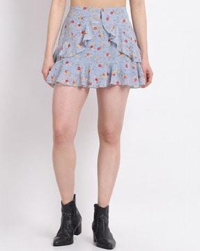 Floral Print Ruffled Mini Skirt
