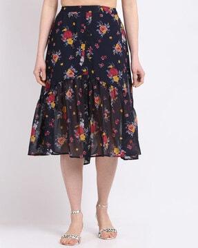 Floral Print Skirt with Front Placket