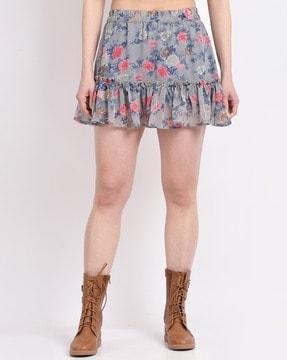 Floral Print Tiered Mini Skirt