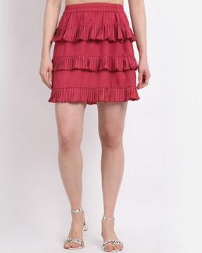 Solid Tiered Mini Skirt