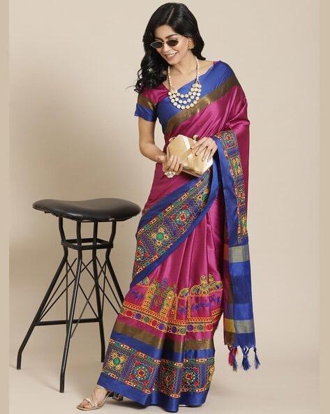 Embroidered Traditional Saree With Tassel