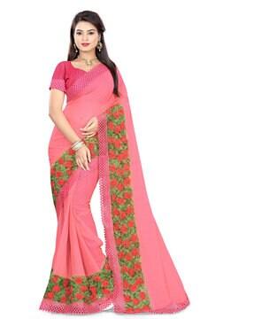 Chiffon Floral Work Saree with Blouse
