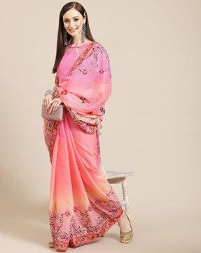 Floral Embroidered Chiffon Saree
