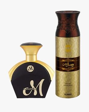 Maryaj M For Her Eau De Parfum Fruity Floral Perfume For Women And Wisal Dhahab Deodorant Fruity Floral Fragrance For Men + 2 Parfum Testers