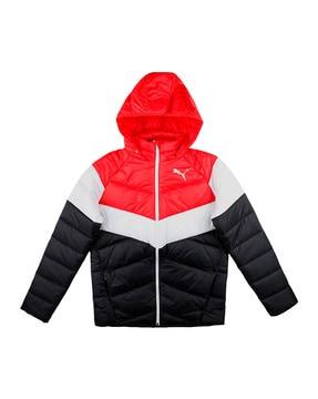 Colourblock Padded Puffer Jacket with Detachable Hood
