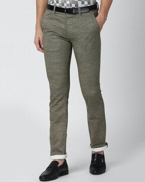 Striped Slim Fit Flat-Front Trousers