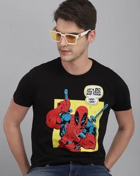 Superhero Deadpool Print Crew- Neck T-shirt