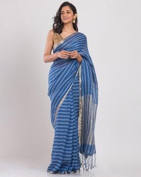striped-linen-saree-with-tassels