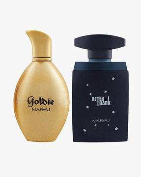 Goldie Eau De Parfum Fruity Floral Perfume 100 ml For Women & After Dark Eau De Parfum Woody Aromatic Perfume 100 ml For Men + 2 Parfum Testers