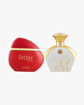 Pebble Shine Eau De Parfum Perfume 100 ml For Women & M White For Her Eau De Parfum Perfume 90 ml For Women + 2 Parfum Testers