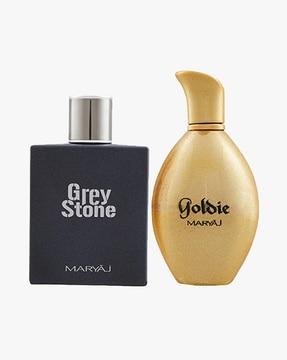 Grey Stone Eau De Parfum Aromatic Woody Perfume 100 ml For Men & Goldie Eau De Parfum Fruity Floral Perfume 100 ml For Women + 2 Parfum Testers