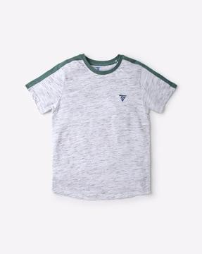 Heathered Round-Neck T-shirt with Contrast Panels