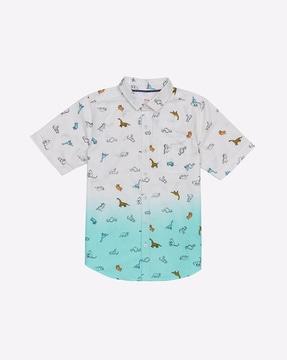 Dino Print Shirt with Patch Pocket