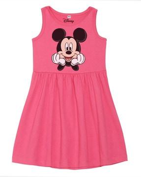 Mickey Mouse Print Cotton A-line Dress