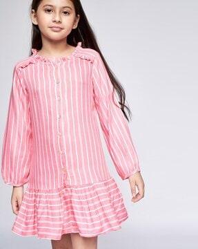 Striped A-line Dress with Ruffles