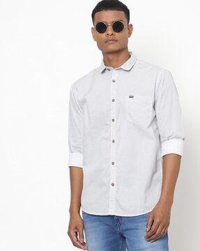 Micro Print Slim Fit Shirt with Patch Pocket