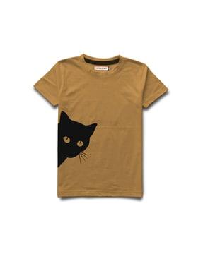 Cat Print Crew-Neck T-shirt