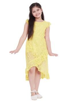 Lace Dress with Pom Pom Applique