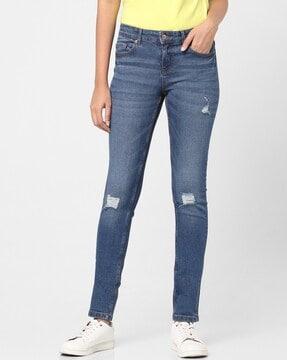 Lightly Washed & Distressed Skinny Fit Jeans
