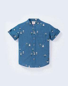Printed Cotton Shirt with Patch Pocket