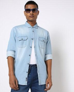 mid-wash-slim-fit-shirt-with-buttoned-flap-pockets