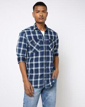 checked-slim-fit-shirt-with-buttoned-flap-pockets