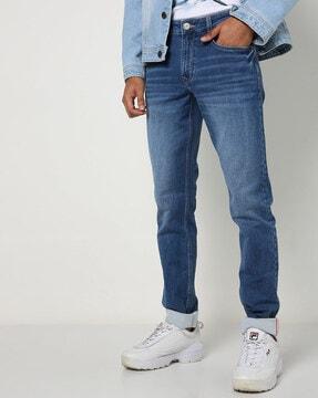 Mid-Rise Skinny Fit Jeans with Whiskers