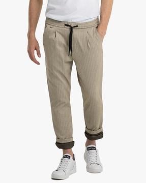 Striped Pleat-Front Slim Trousers