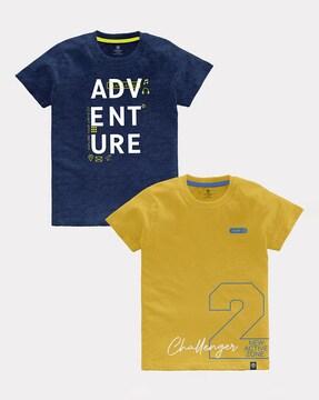 Pack of 2 Typographic Print Crew-Neck T-shirts