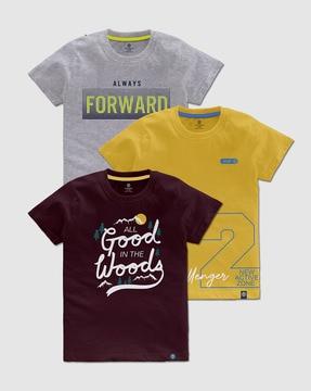 Pack Of 3 Typographic Print Round- Neck T-shirt