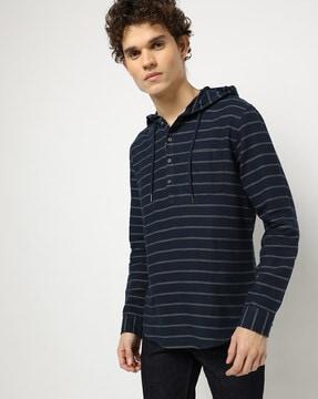 striped-slim-fit-hooded-shirt