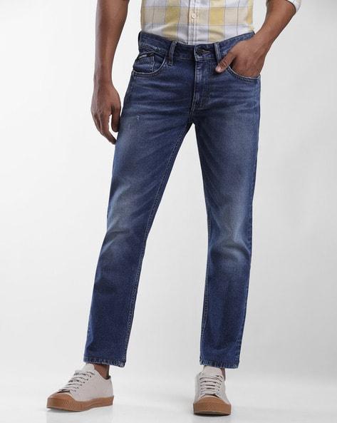 Heavily Washed Tapered Fit Jeans