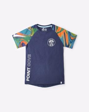 Brand Print Crew-Neck T-shirt with Raglan Sleeves