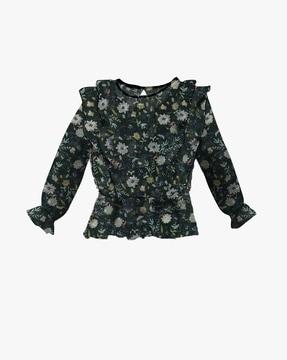 Floral Print Top with Ruffles
