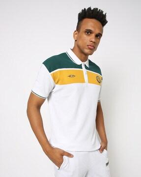 Colourblock Polo T-shirt with Ribbed Hem