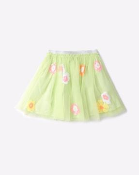 Floral Embroidered Flared Skirt