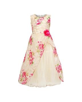 Floral Print Sleeveless Gown Dress