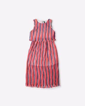 Striped Pleated A-line Maxi Dress