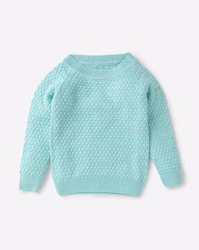 Woven Round-Neck Sweater with Raglan Sleeves
