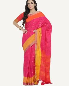 Checked Traditional Saree with Tassels