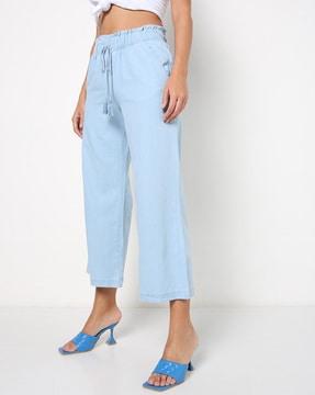 Mid-Rise Wide Jeans with Drawstring Waist