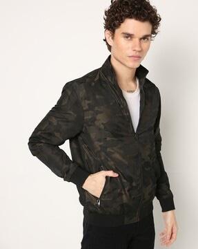 Camouflage Print Jacket with Zip Pockets