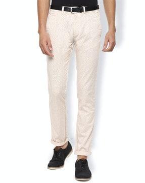 Micro Print Flat-Front Trousers