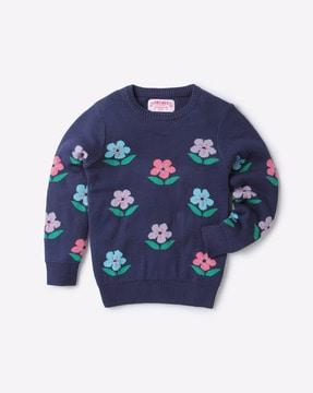 Floral Print Round-Neck Sweater