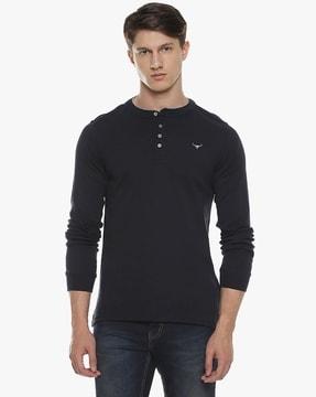 Henley T-shirt with Logo Print